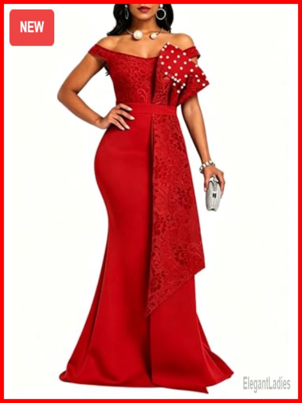 Pearl Boat Neck A-Line Maxi Evening Cocktail Dress Sleeveless